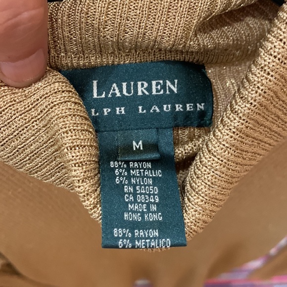 Lauren Ralph Lauren gold metallic ribbed turtleneck sweater - Picture 4 of 5